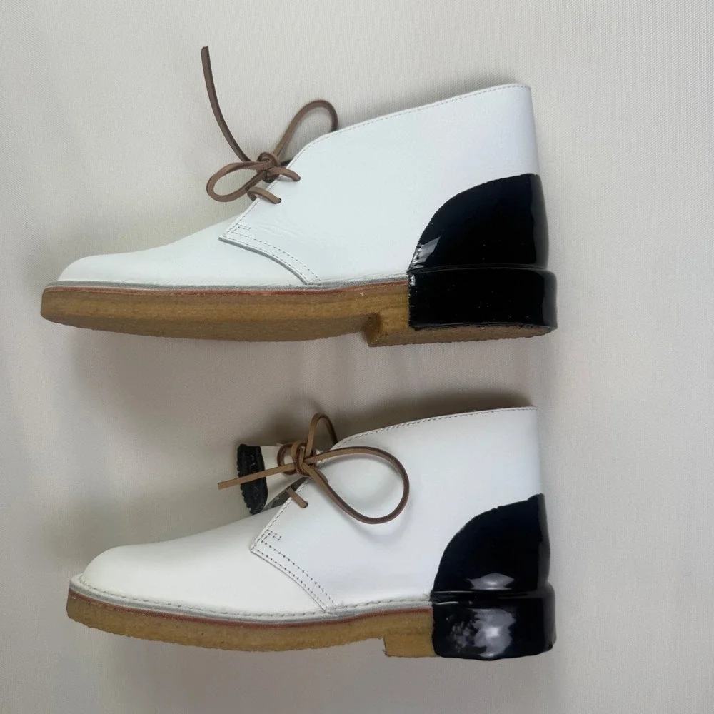 Clarks Originals Desert Boot White Black Dipped Patent Leather Chukka US 7M UK6G